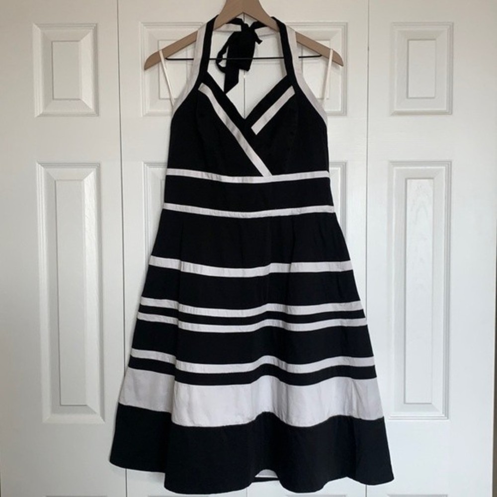 WHBM Halter Striped Sweetheart Neckline Fit & Flare Dress Sz 14